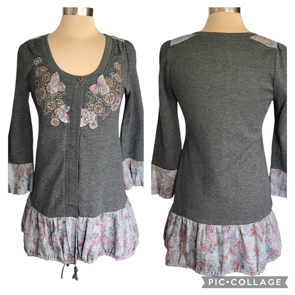 ANTHRO Lulumari Multimedia Cardigan Tunic LARGE Artsy Cottage Fall Lagenlook